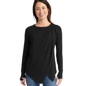 Betabrand Tempo Tunic Black Asymmetrical Long Sleeve Stretch Tunic, XL